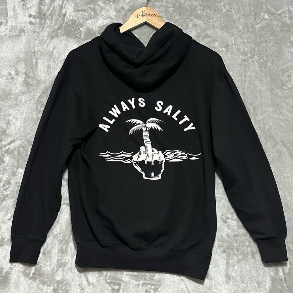 Chomp Always Salty Palm Tree Hoodie Mens Size S Black Lightweight Beach Casual